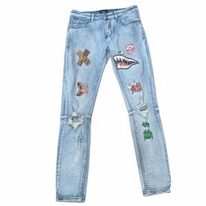 COOPER 9 LOS ANGELES Men's Light Wash Streetwear Splatter Paint Skinny Jeans 30
